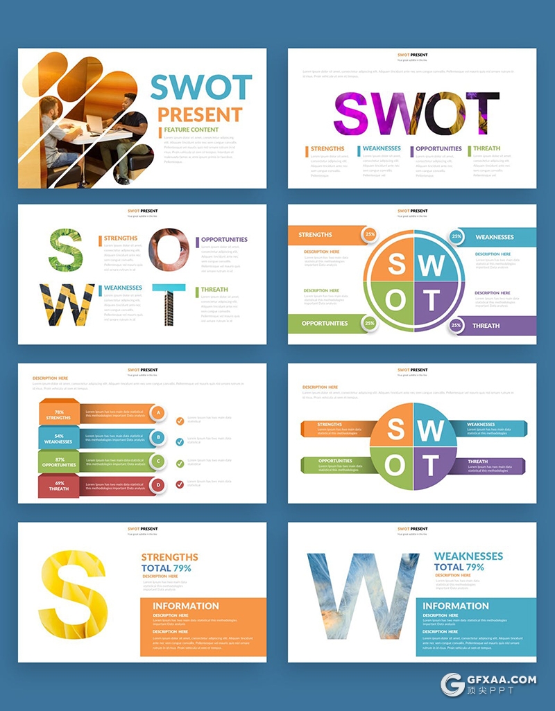 23页不同创意风格SWOT分析PPT页面模板 - 顶尖PPT