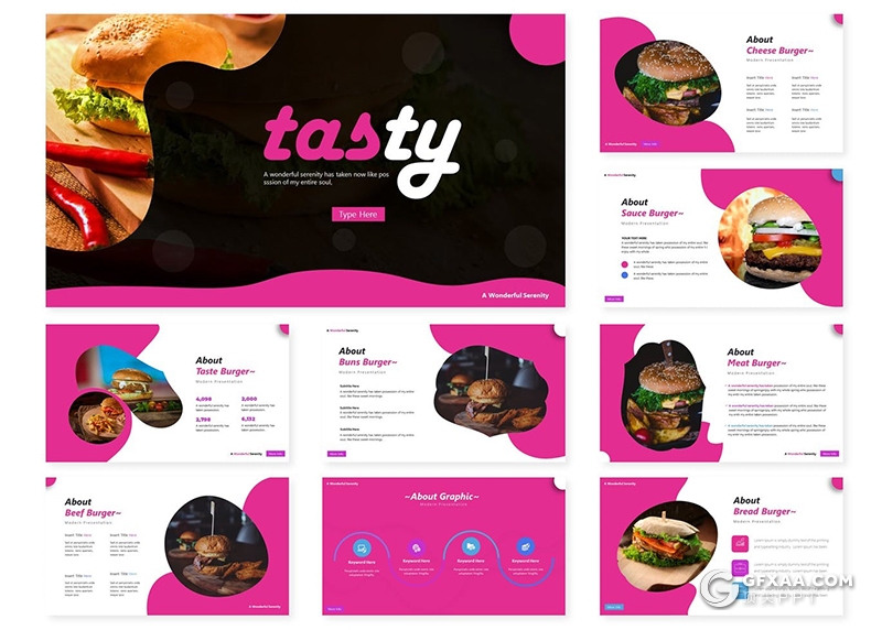 30页创意图形版式汉堡快餐行业产品宣传行业调研分析PPT模板 - 顶尖PPT