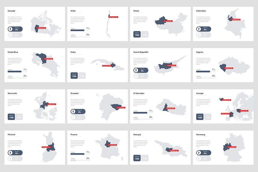 全球各个国家/地区地图图形PPT模板 - 顶尖PPT