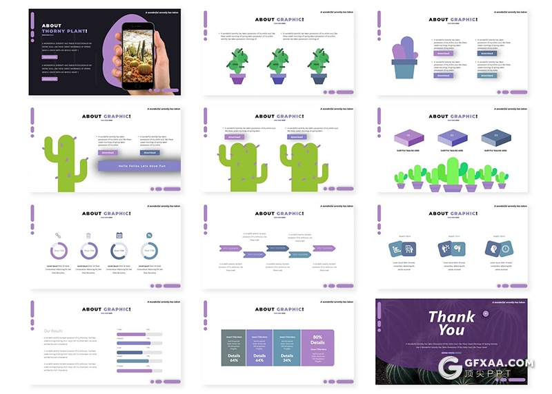 30页绿色植物介绍仙人掌仙人球介绍展示PPT模板5种配色 - 顶尖PPT
