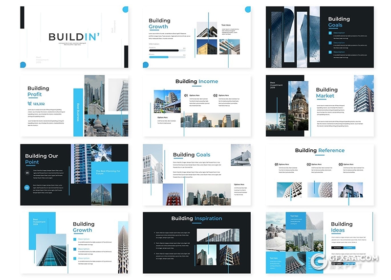 30页企业宣传介绍国外商务风格商业地产地标建筑介绍PPT模板5种主题配色 - 顶尖PPT