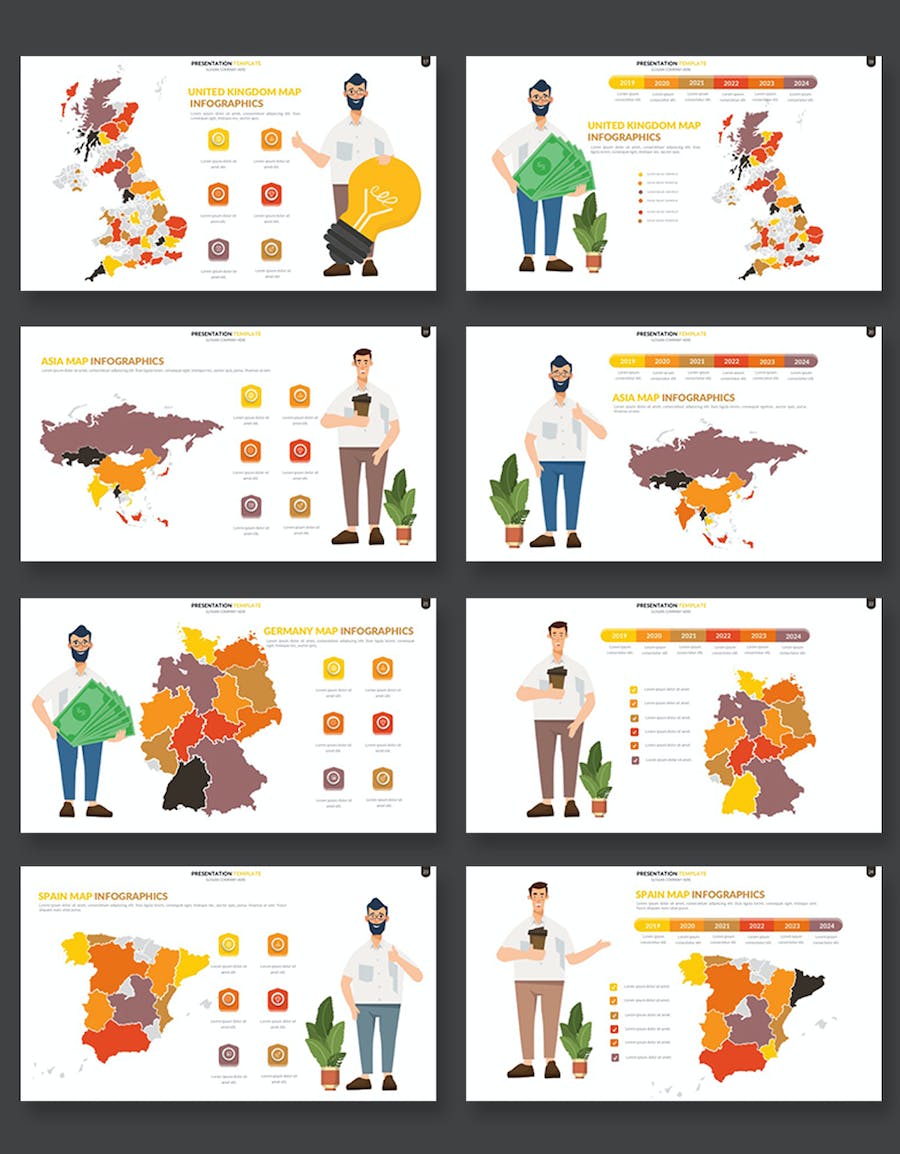 橙色系世界各个国家地图keynote模板 - 顶尖PPT