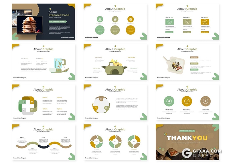30页创意版式图形设计西式面点餐饮宣传介绍PPT模板5种主题配色 - 顶尖PPT