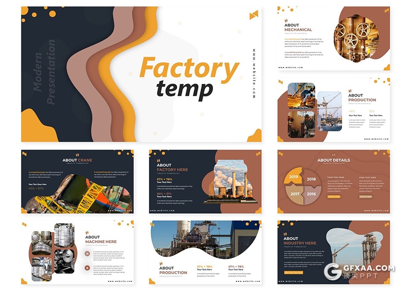 30页创意波浪图形建筑工程项目重工业展示PPT模板5种主题配色 - 顶尖PPT