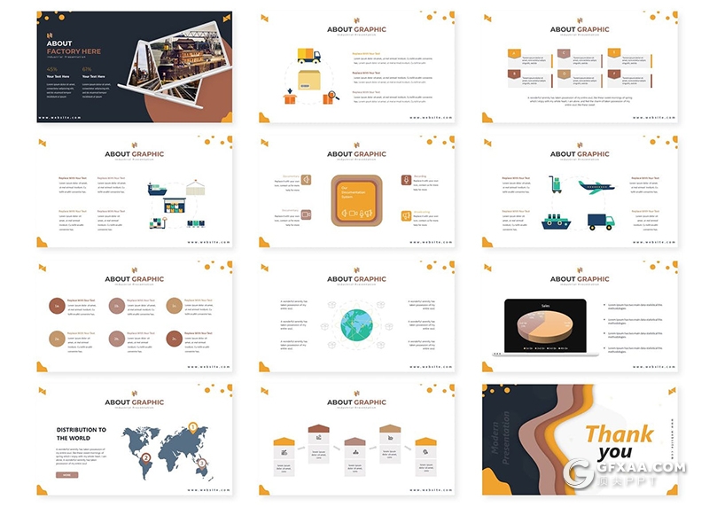 30页创意波浪图形建筑工程项目重工业展示PPT模板5种主题配色 - 顶尖PPT