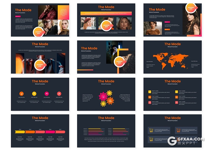 30页创意图形设计国外商务风格多用途PPT模板5种主题配色 - 顶尖PPT