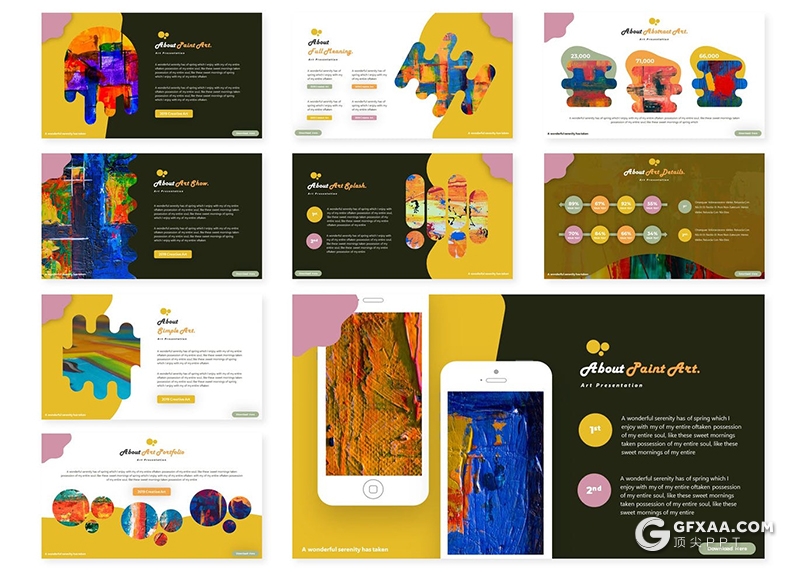 30页创意绘画作品展示PPT模板国外创意版本多用途ppt模板5种主题配色 - 顶尖PPT