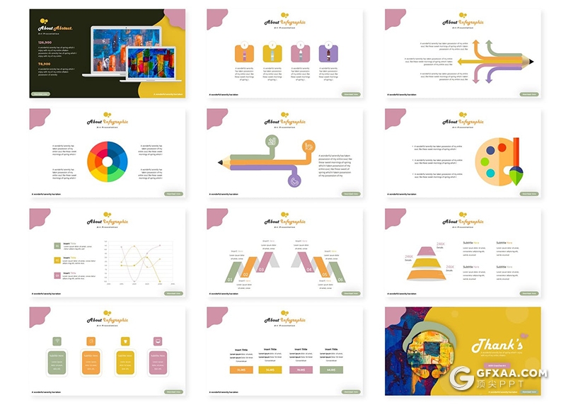 30页创意绘画作品展示PPT模板国外创意版本多用途ppt模板5种主题配色 - 顶尖PPT