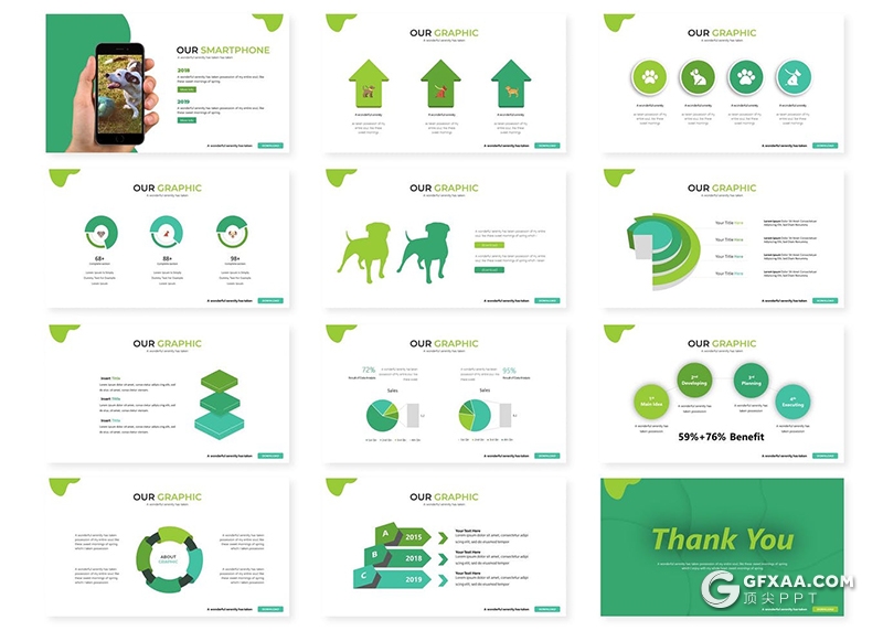 30页宠物介绍ppt模板宠物狗种类分析展示PPT模板5种主题配色 - 顶尖PPT