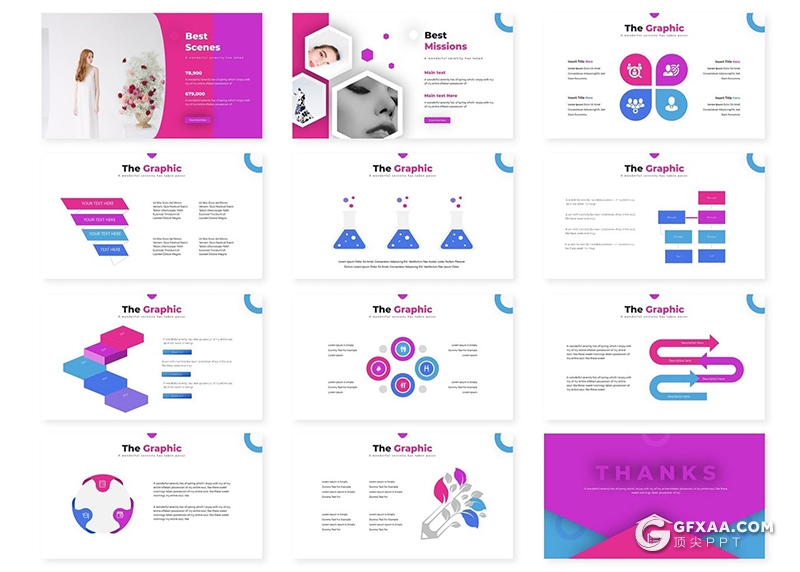 30页时尚杂志风格女性美容化妆主题Google slides模板5种主题配色 - 顶尖PPT