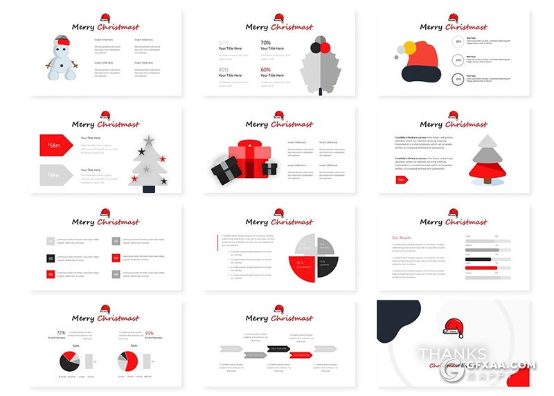 30卡通风格圣诞节主题活动策划PPT模板5种主题配色 - 顶尖PPT
