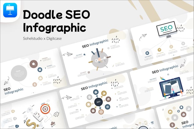 涂鸦风格SEO信息图形卡通人物keynote模板 - 顶尖PPT