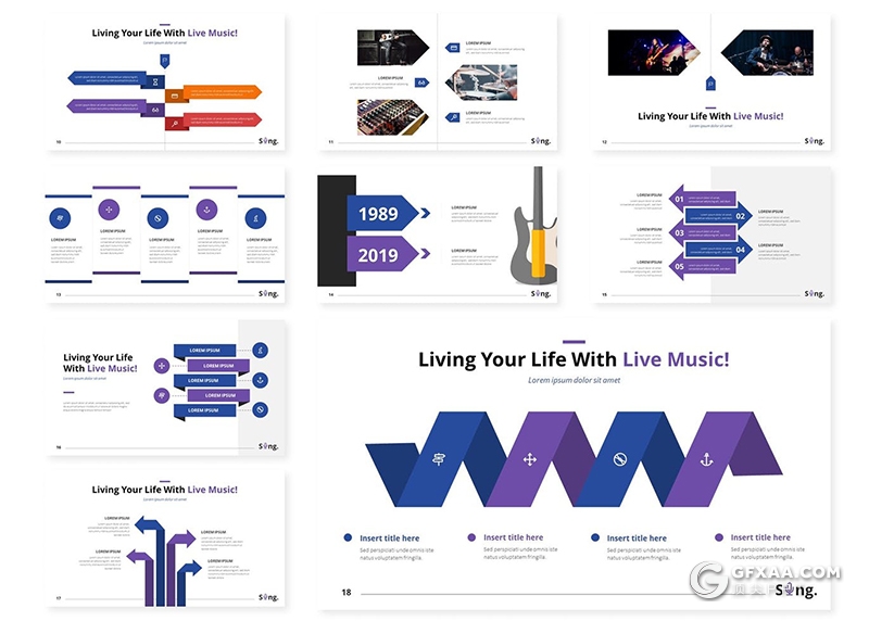 30页欧美风格音乐演唱会活动策划音乐人介绍展示PPT模板5种主题配色 - 顶尖PPT