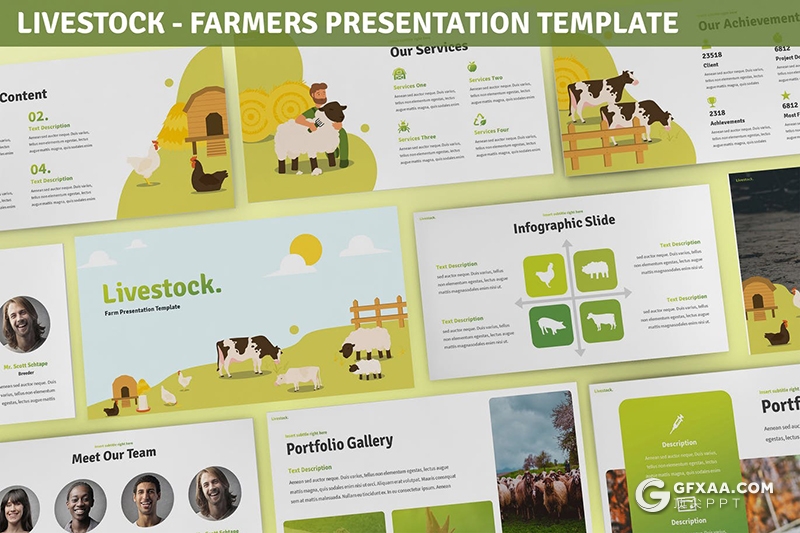 30页卡通插画畜牧业养殖管理介绍PPT模板3种TP主题配色 - 顶尖PPT