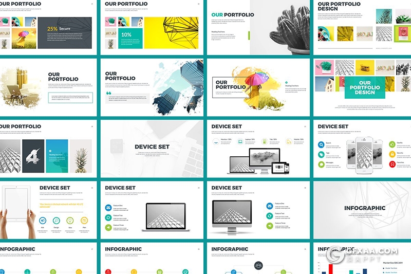 80页彩色欧美简约风格商务多用途PPT模板15种配色文件 - 顶尖PPT