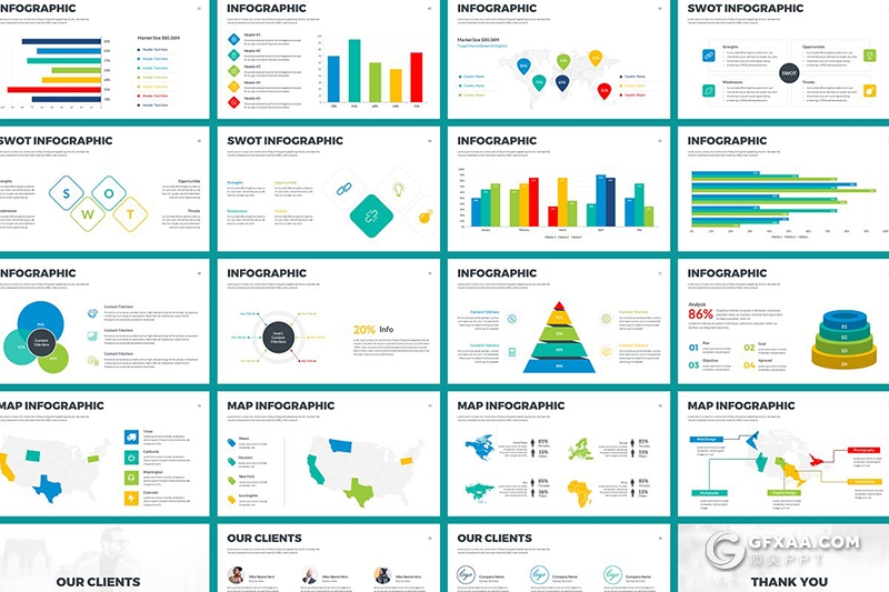 80页彩色欧美简约风格商务多用途PPT模板15种配色文件 - 顶尖PPT
