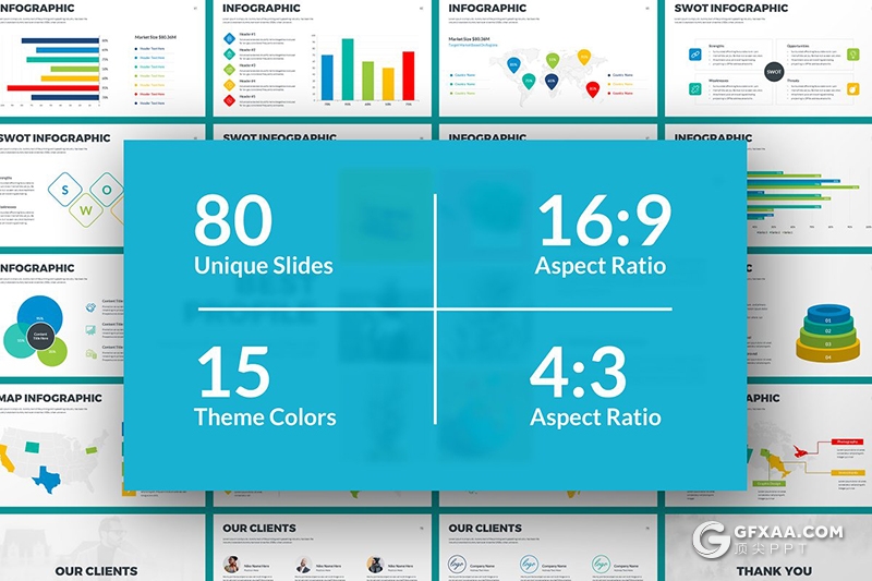 80页彩色欧美简约风格商务多用途PPT模板15种配色文件 - 顶尖PPT