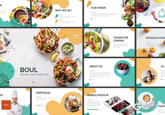 30页创意图形设计西式餐饮美食介绍宣传PPT模板5种主题配色 - 顶尖PPT