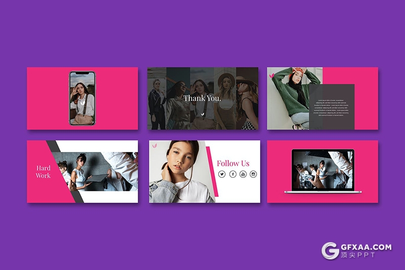 30页简约时尚杂志风格时尚服装秀模特写真展示PPT模板 - 顶尖PPT