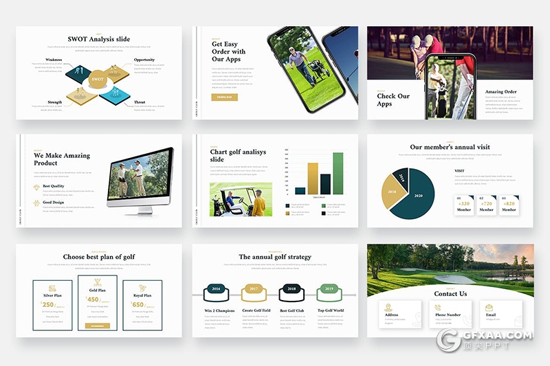 42页高尔夫俱乐部体育运动休闲场地介绍展示PPT模板 - 顶尖PPT