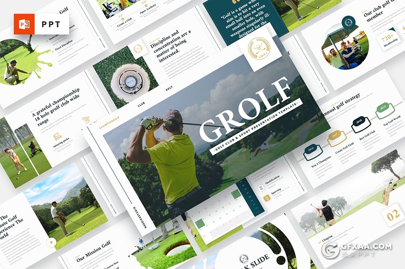 42页高尔夫俱乐部体育运动休闲场地介绍展示PPT模板 - 顶尖PPT