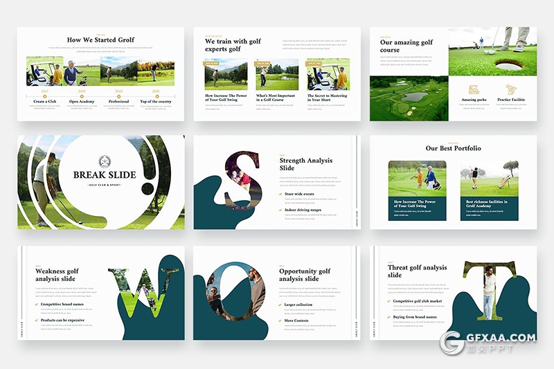 42页高尔夫俱乐部体育运动休闲场地介绍展示PPT模板 - 顶尖PPT