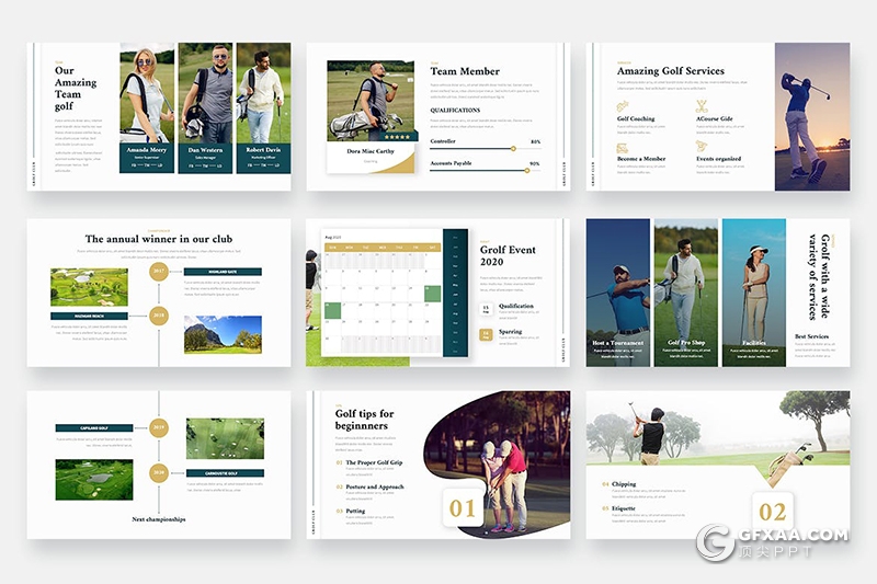 42页高尔夫俱乐部体育运动休闲场地介绍展示PPT模板 - 顶尖PPT