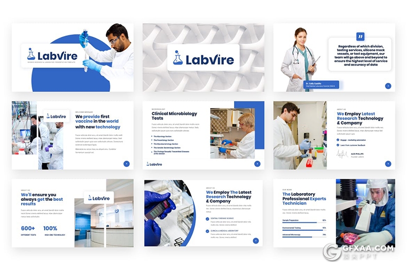 42页蓝色国外创意简约风格医学医药研究工作成果汇报总结PPT模板 - 顶尖PPT
