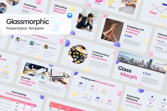 新拟态玻璃风格商务汇报图形图表keynote模板 - 顶尖PPT