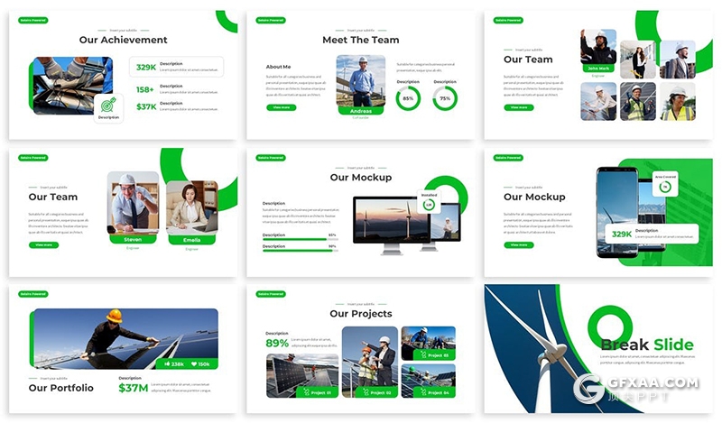 30页新能源太阳能风力发电项目宣传介绍PPT模板3种主题配色2种尺寸 - 顶尖PPT