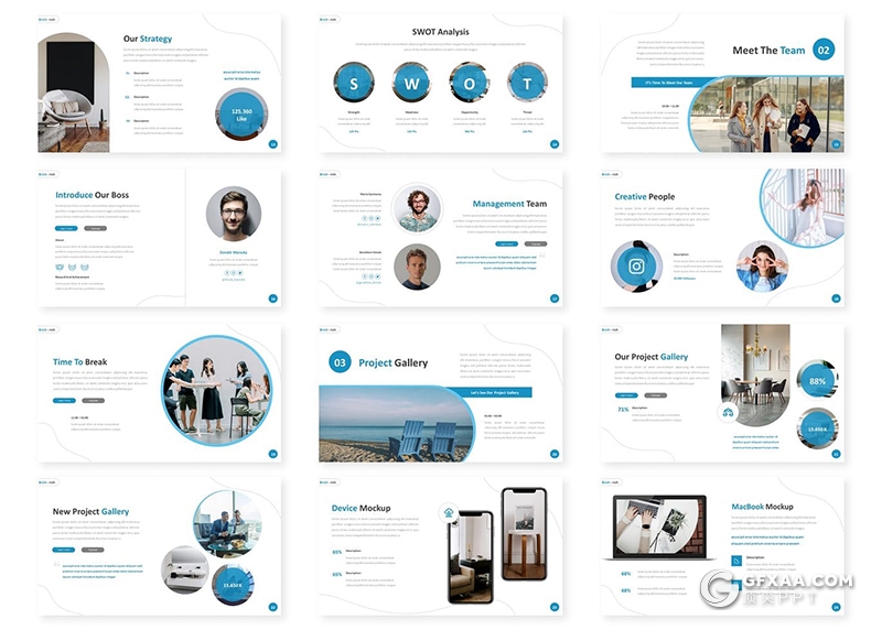 30页欧美商务风格企业介绍企业项目会议工作总结PPT模板5种主题配色 - 顶尖PPT