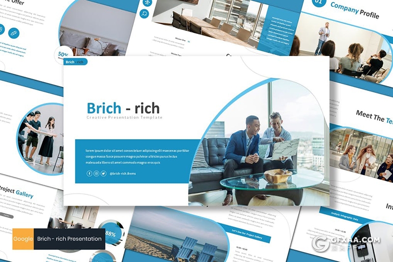 30页欧美商务风格企业介绍企业项目会议工作总结Google slides模板5种主题配色 - 顶尖PPT