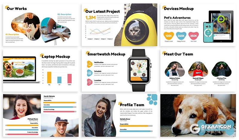 30页小爪子图形宠物店宠物医疗介绍宣传PPT模板3种主题配色 - 顶尖PPT