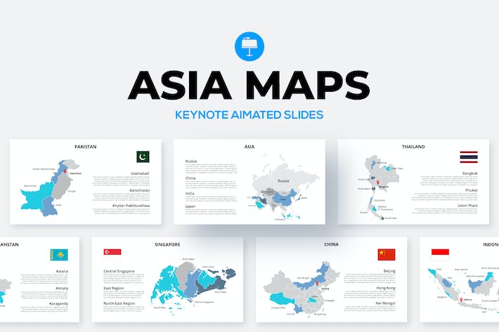 亚洲各个国家地区地图keynote动画模板 - 顶尖PPT