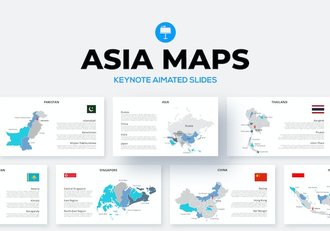亚洲各个国家地区地图keynote动画模板 - 顶尖PPT