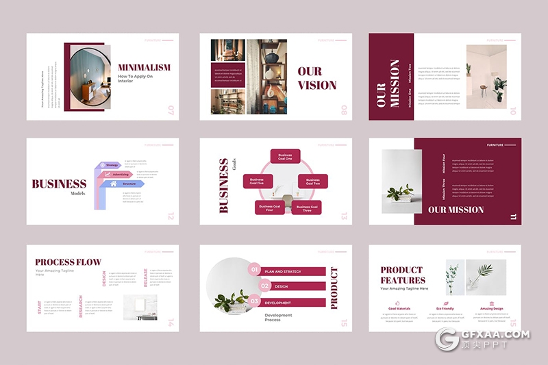 50页扁平化简约时尚国外多用途Google slides模板 - 顶尖PPT