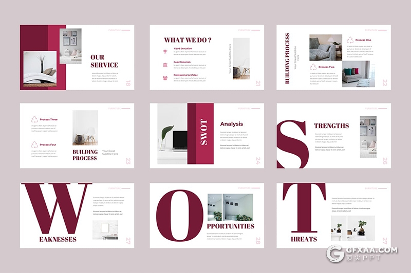 50页扁平化简约时尚国外多用途Google slides模板 - 顶尖PPT