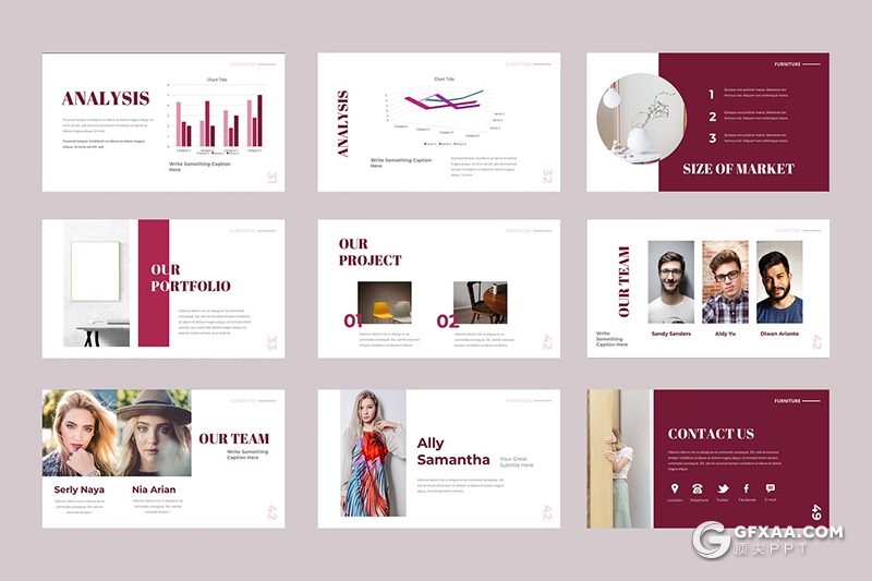 50页扁平化简约时尚国外多用途Google slides模板 - 顶尖PPT