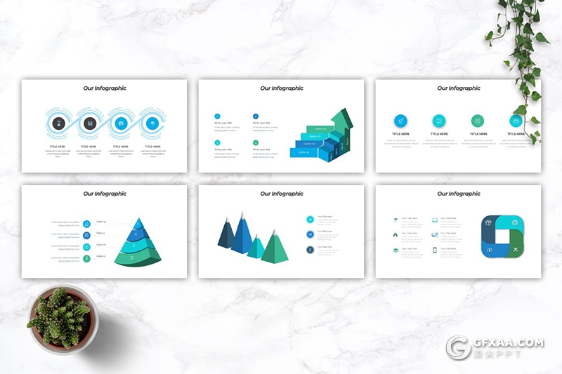 30页国外蓝色简约风格商务工作计划总结Google slides模板5种配色 - 顶尖PPT