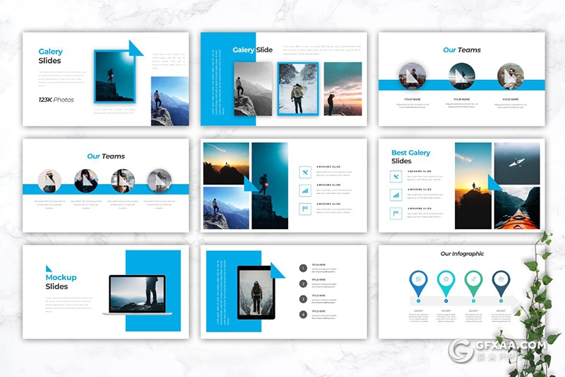 30页国外蓝色简约风格商务工作计划总结Google slides模板5种配色 - 顶尖PPT
