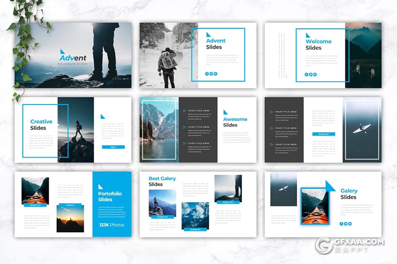 30页国外蓝色简约风格商务工作计划总结Google slides模板5种配色 - 顶尖PPT