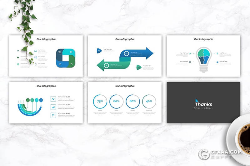 30页国外蓝色简约风格商务工作计划总结Google slides模板5种配色 - 顶尖PPT