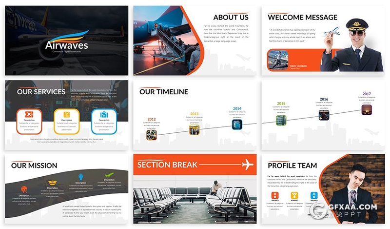 30页彩色航空公司介绍工作总结年终汇报PPT模板3种主题配色 - 顶尖PPT