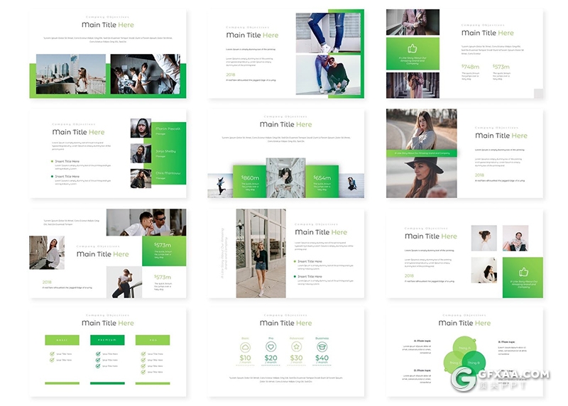 30页简约渐变色商务团队展示工作计划PPT模板5种主题配色 - 顶尖PPT