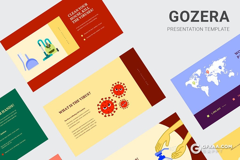 42页扁平化卡通插画Gslides冠状病毒传染途径预防治疗医疗保健卡通插画google slides模板 - 顶尖PPT