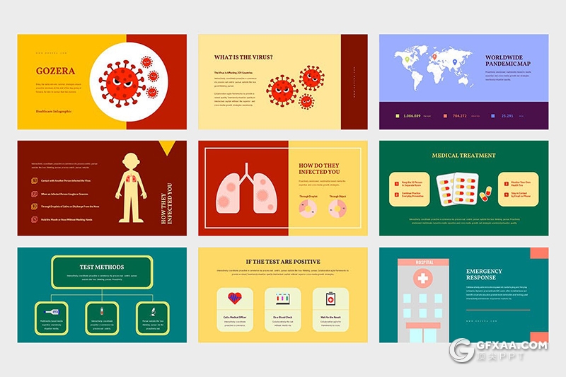 42页扁平化卡通插画PPT冠状病毒传染途径预防治疗医疗保健卡通插画ppt模板 - 顶尖PPT