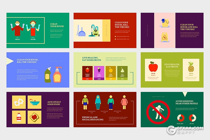 42页扁平化卡通插画PPT冠状病毒传染途径预防治疗医疗保健卡通插画ppt模板 - 顶尖PPT