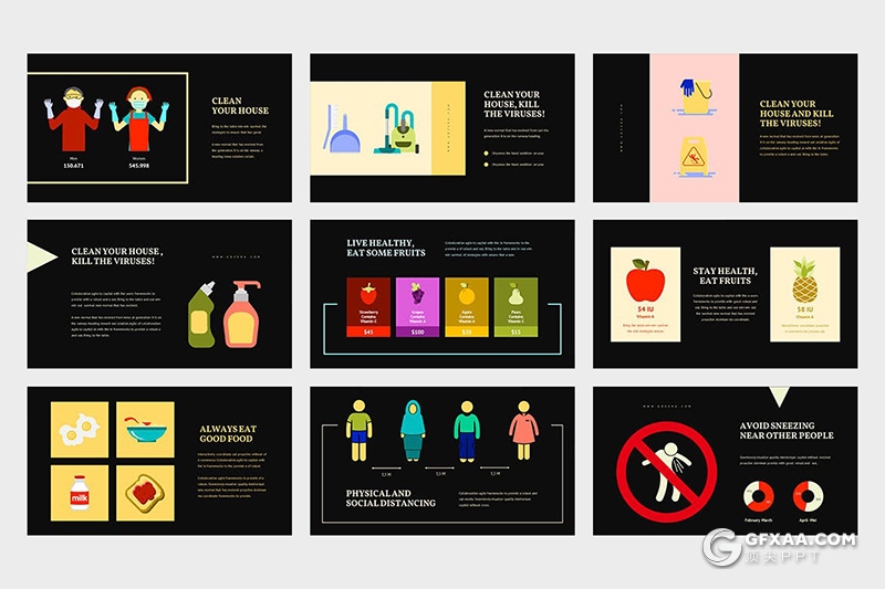 42页扁平化卡通插画PPT冠状病毒传染途径预防治疗医疗保健卡通插画ppt模板 - 顶尖PPT