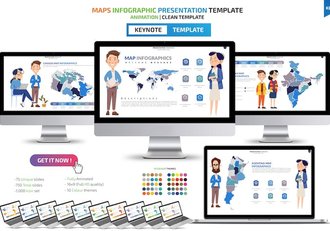 卡通人物插画世界国家地图keynote模板 - 顶尖PPT