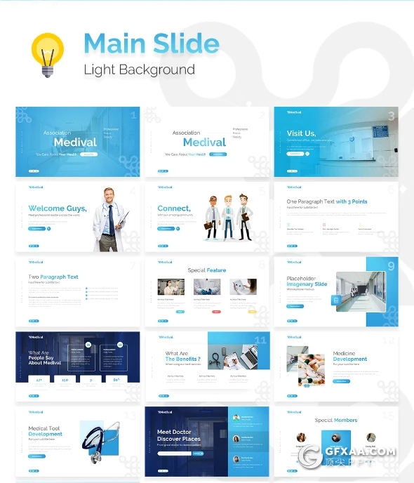 64页医学研究身体健康分析高端医学主题keynote模板包含11种主题配色 - 顶尖PPT